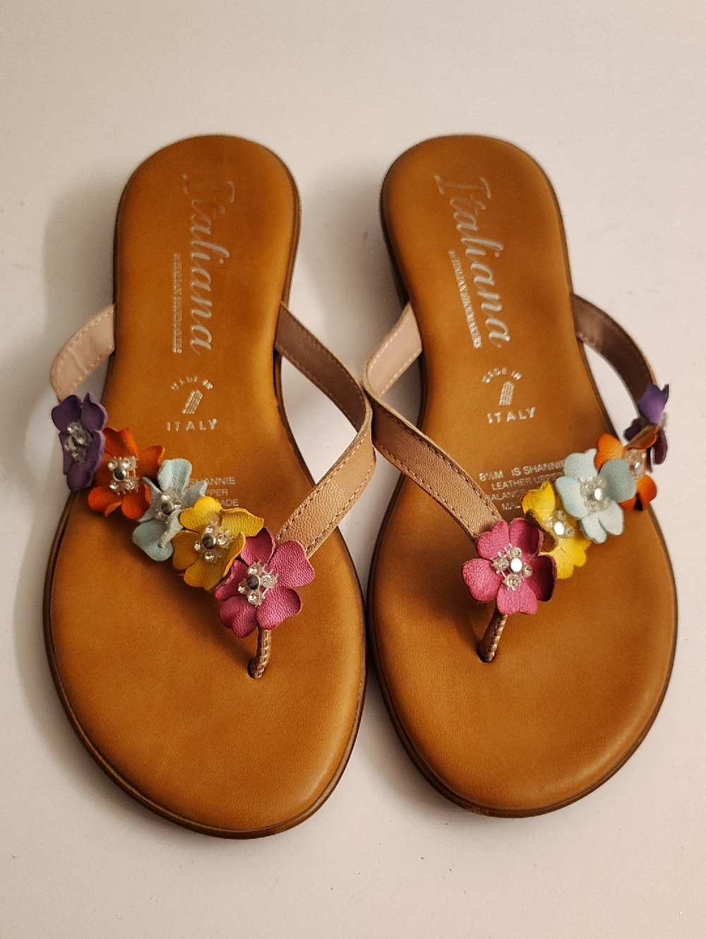 Italian Shoemakers Made Italy Sz 8.5 Multicolor Floral Leather Sandals GY3D Y